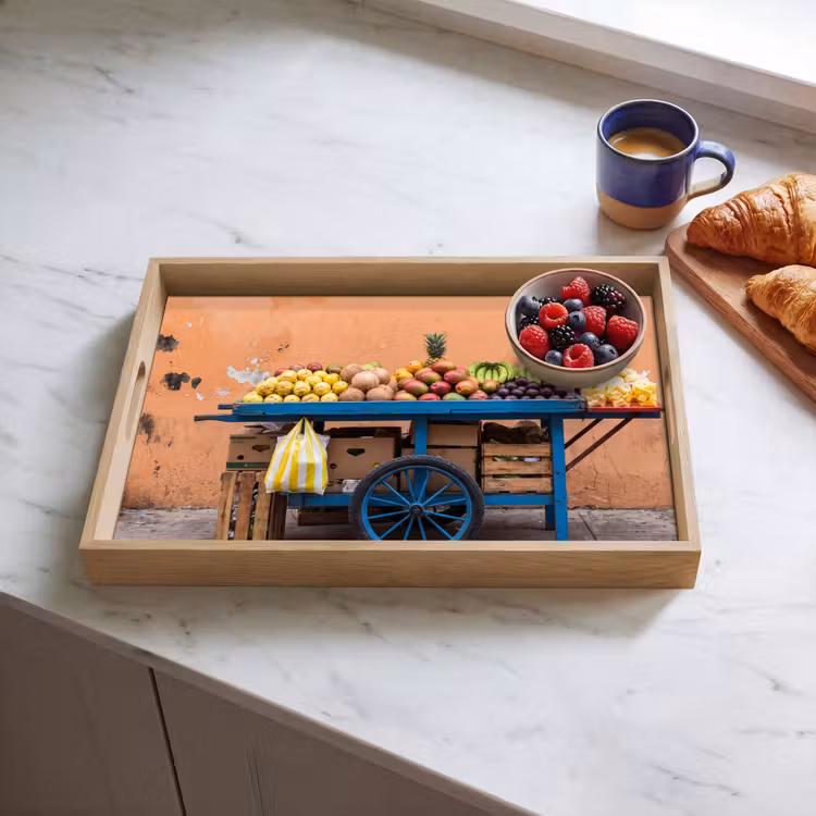 Tablett - Obst – Kar – Straße - Fruit - Kar - Straat Dienblad Rechthoek middel