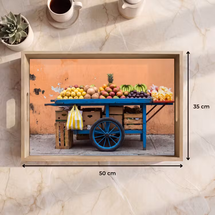 Tablett - Obst – Kar – Straße - Fruit - Kar - Straat Dienblad Rechthoek middel