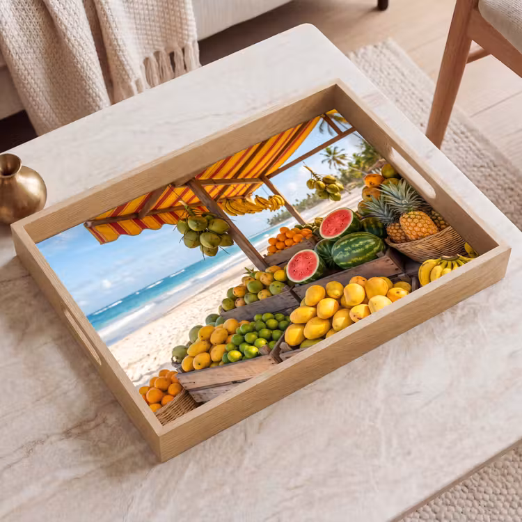 Tablett - Obst – Strand – Tropisch - Fruit - Strand - Tropisch Dienblad Rechthoek middel