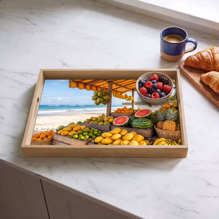 Tablett - Obst – Strand – Tropisch - Fruit - Strand - Tropisch Dienblad Rechthoek middel