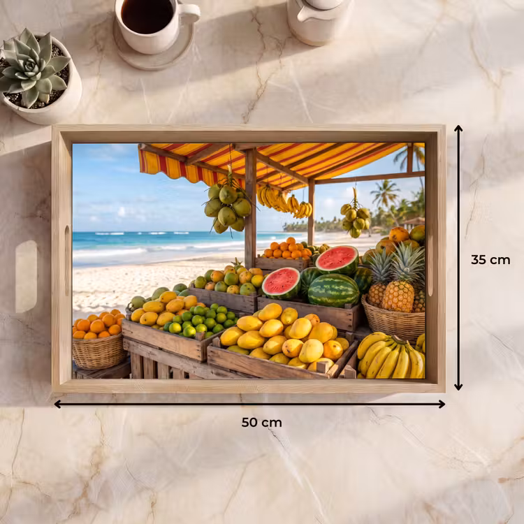 Tablett - Obst – Strand – Tropisch - Fruit - Strand - Tropisch Dienblad Rechthoek middel