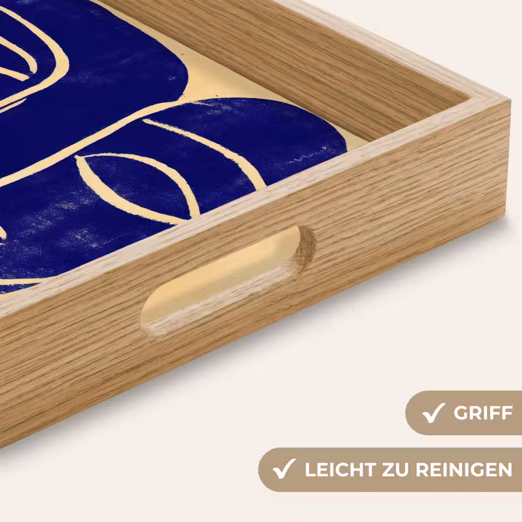 Okergeel - Blauw - Eenvoudige lijnen Dienblad Rechthoek middel -USP_HandgreepDE