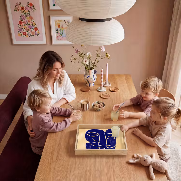 Okergeel - Blauw - Eenvoudige lijnen Dienblad Rechthoek middel -sfeer4