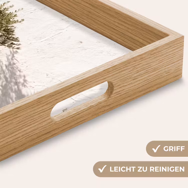 Tablett - Olivenbaum – Wand – weiß - Olijfboom - muur - wit Dienblad Rechthoek middel