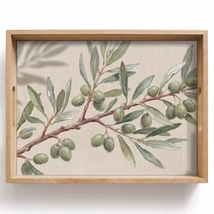 Olijftak - Bladeren - Natuur - Groen - Beige Dienblad Rechthoek middel -z3d_shopping