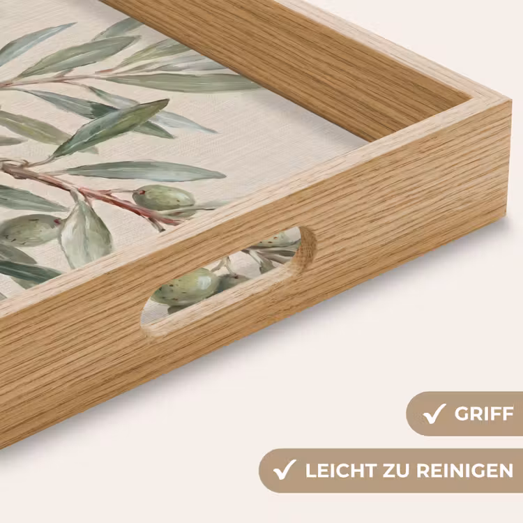 Olijftak - Bladeren - Natuur - Groen - Beige Dienblad Rechthoek middel -USP_HandgreepDE