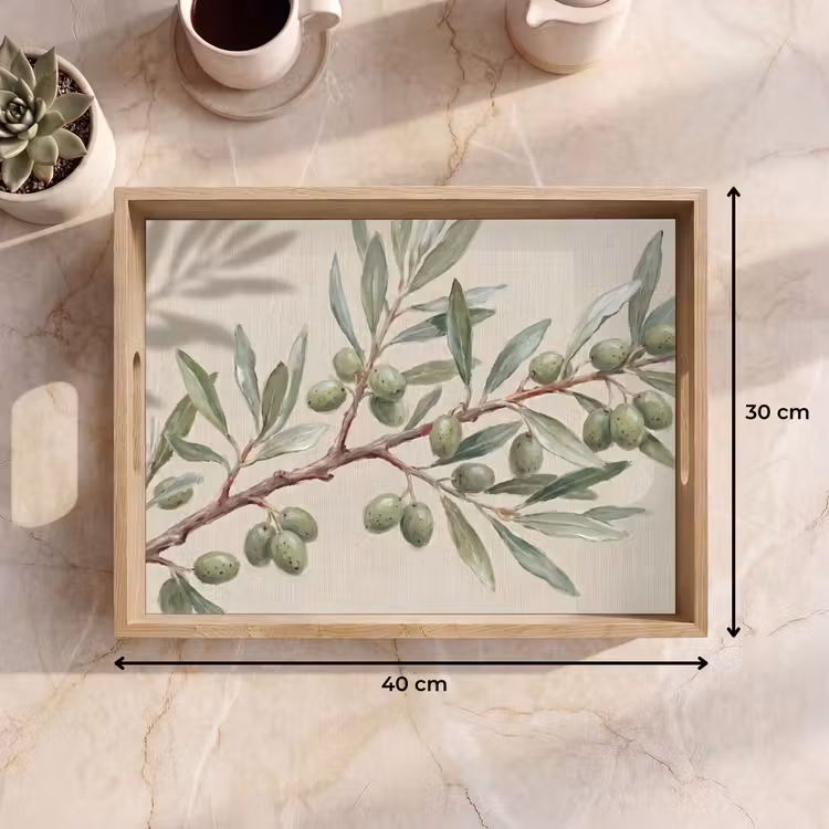 Olijftak - Bladeren - Natuur - Groen - Beige Dienblad Rechthoek middel -USP_Formaat