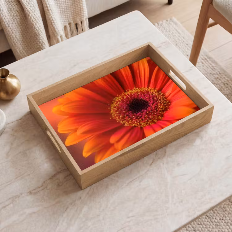 Oranje - Gerbera - Intens Dienblad Rechthoek middel -sfeer1