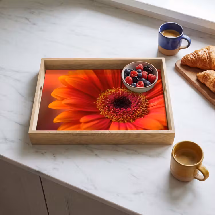 Oranje - Gerbera - Intens Dienblad Rechthoek middel -sfeer2