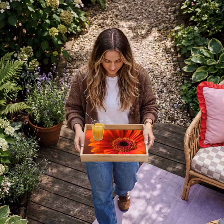 Oranje - Gerbera - Intens Dienblad Rechthoek middel -sfeer5