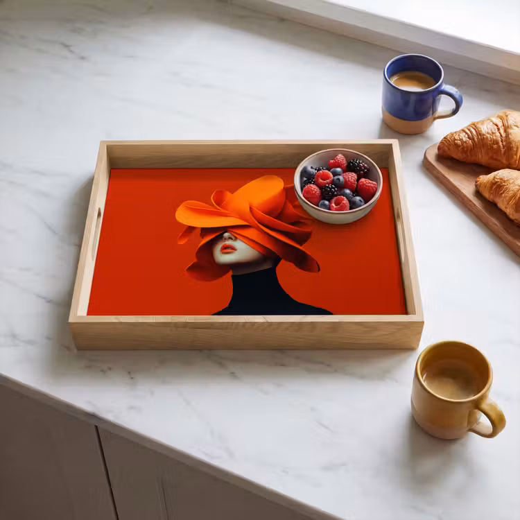 Oranje - Hoed - Vrouw Dienblad Rechthoek middel -sfeer2
