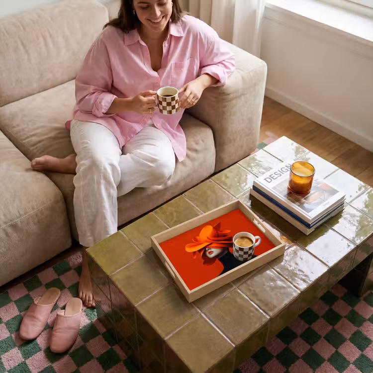 Oranje - Hoed - Vrouw Dienblad Rechthoek middel -sfeer3