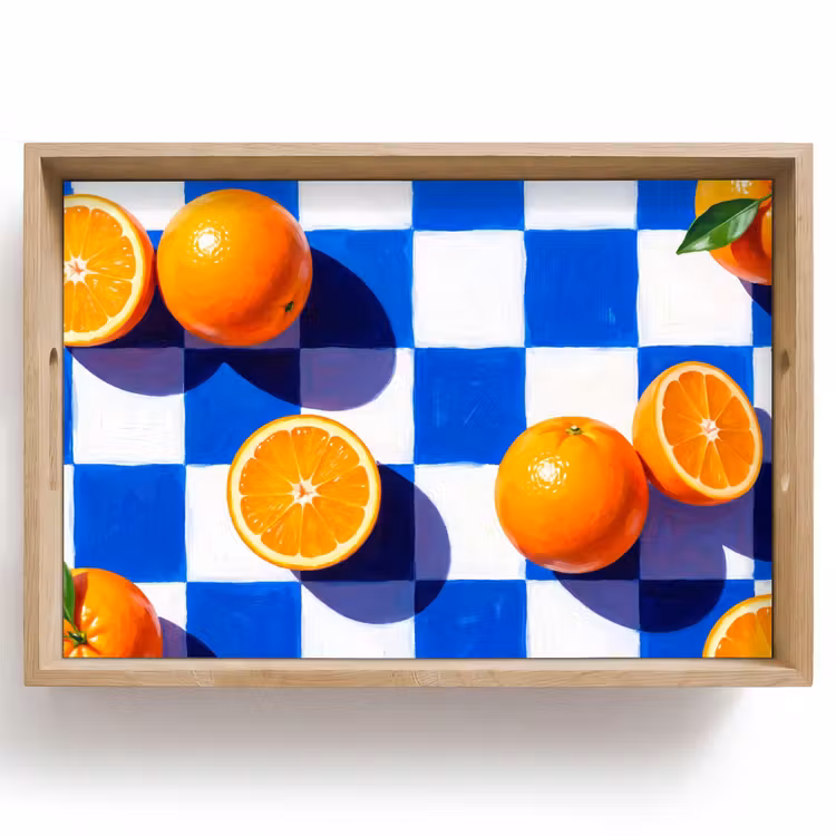 Tablett - Orange – Kariert – Essen - Sinaasappel - Geruit - Eten Dienblad Rechthoek middel