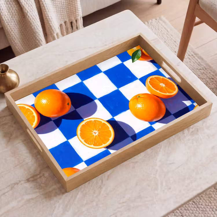 Tablett - Orange – Kariert – Essen - Sinaasappel - Geruit - Eten Dienblad Rechthoek middel