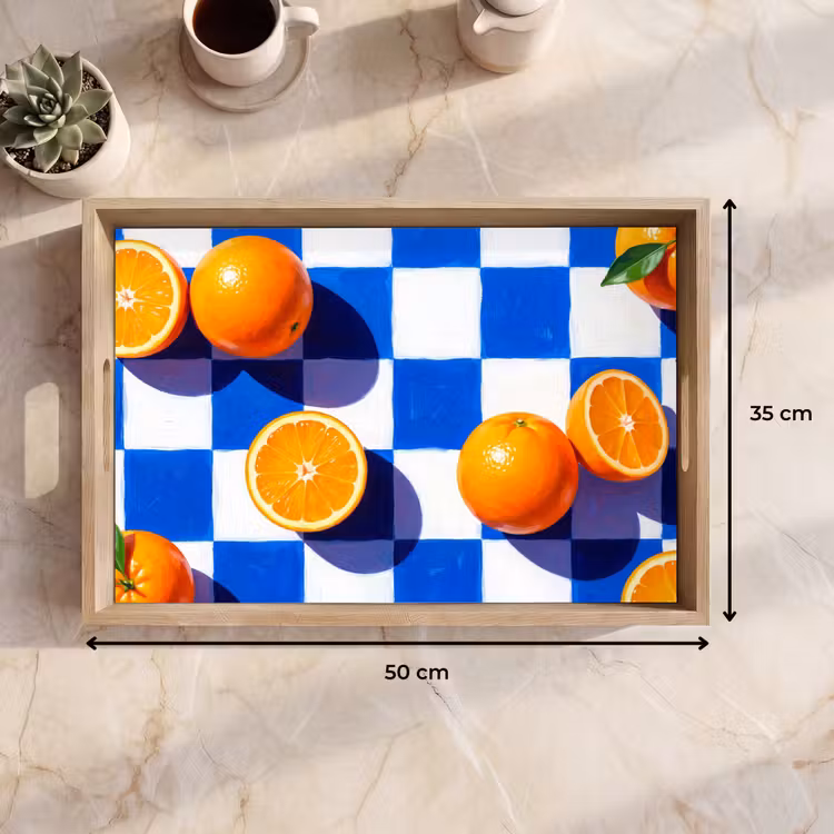 Tablett - Orange – Kariert – Essen - Sinaasappel - Geruit - Eten Dienblad Rechthoek middel
