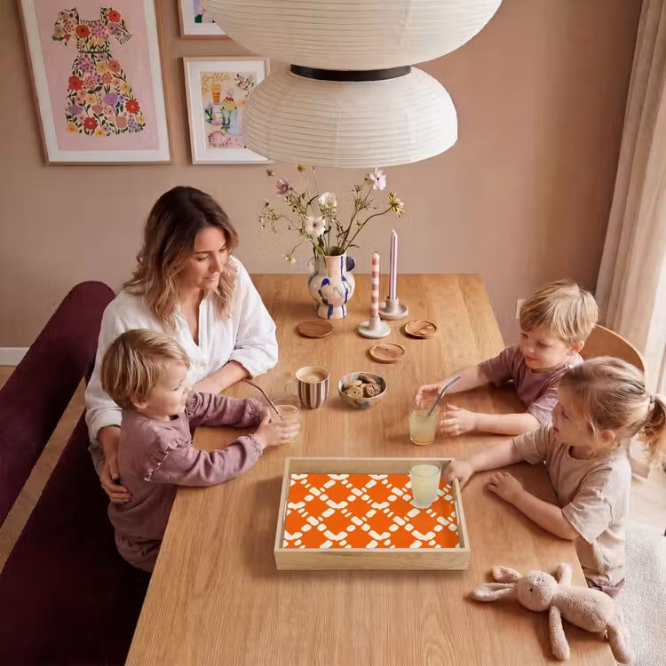 Oranje - Ruitpatroon - Wit Dienblad Rechthoek middel 911 -sfeer4