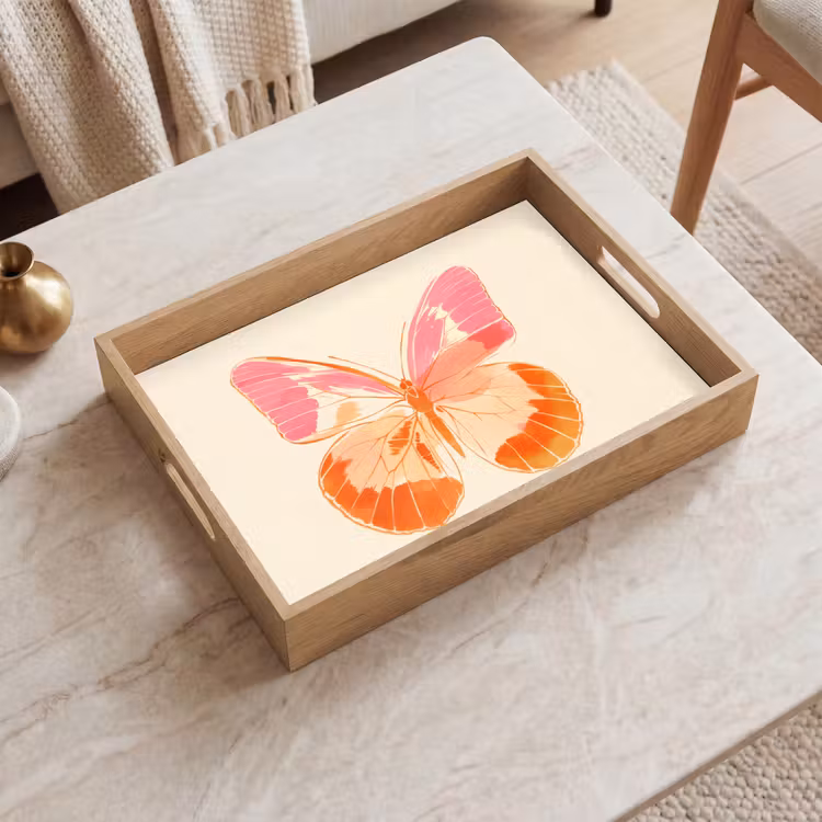 Oranje - Vlinder - Minimalistisch Dienblad Rechthoek middel -sfeer1