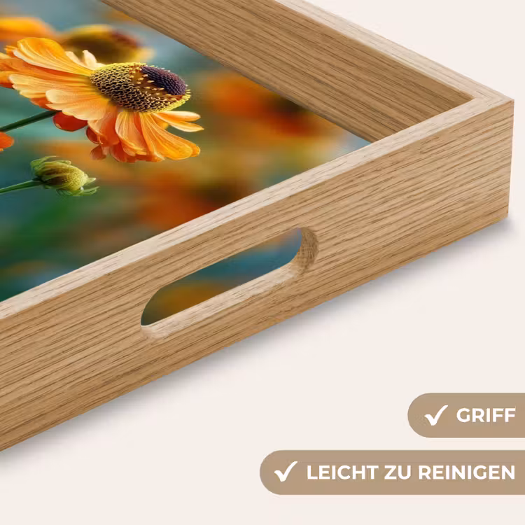 Oranje bloemen - Levendig - Wazige achtergrond Dienblad Rechthoek middel -USP_HandgreepDE