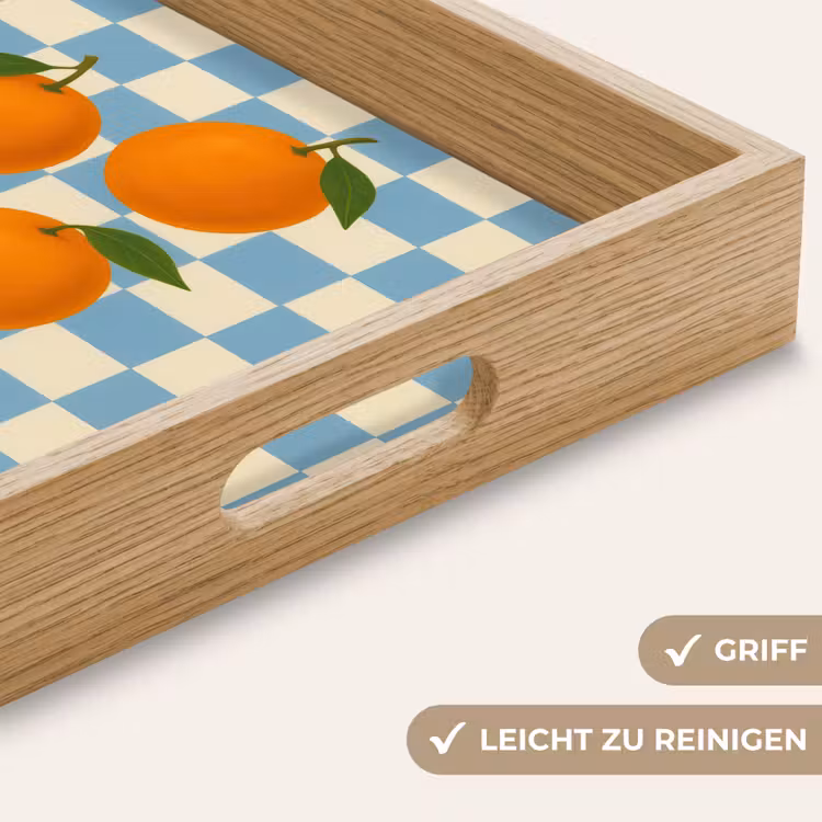 Sinaasappels - Blaadjes - Geblokt - Blauw Dienblad Rechthoek middel -USP_HandgreepDE
