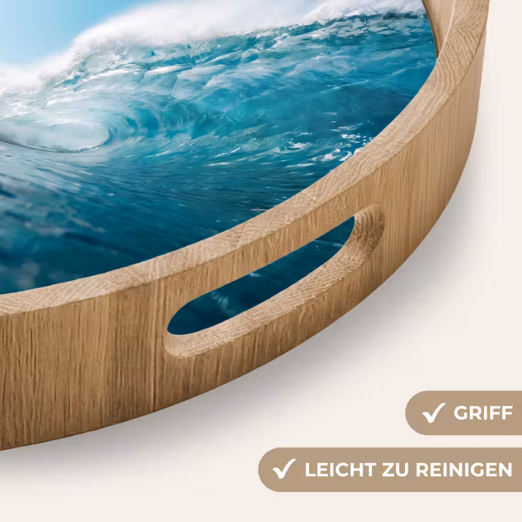 Oceaan - Golf - Strand - Natuur - Blauw Dienblad Rond middel -USP_HandgreepDE