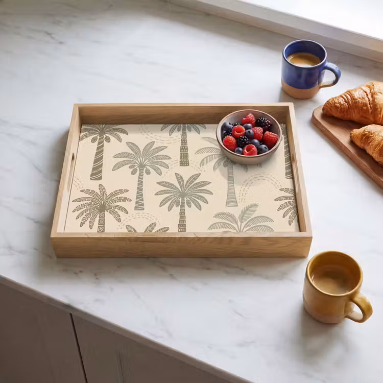 Palmbomen - Patroon - Tropisch - Beige Dienblad Rechthoek middel -sfeer2