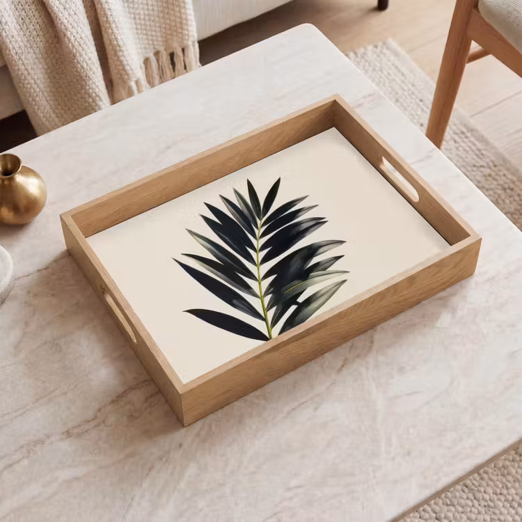 Palmblad - Subtiel - Groen - beige Dienblad Rechthoek middel -sfeer1