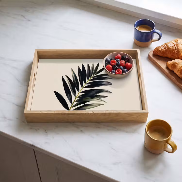 Palmblad - Subtiel - Groen - beige Dienblad Rechthoek middel -sfeer2