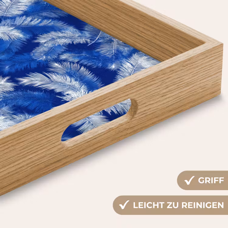 Palmblad - Patroon - Blauw Dienblad Rechthoek middel 911 -USP_HandgreepDE