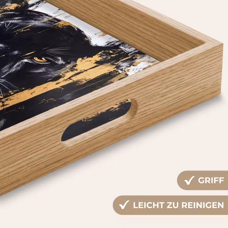 Panter - Zwart - Abstract - Verfstreken Dienblad Rechthoek middel -USP_HandgreepDE