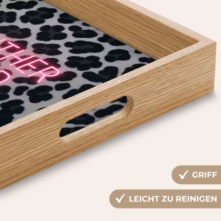 Panterprint - Zwart - Neonletters - Roze Dienblad Rechthoek middel -USP_HandgreepDE