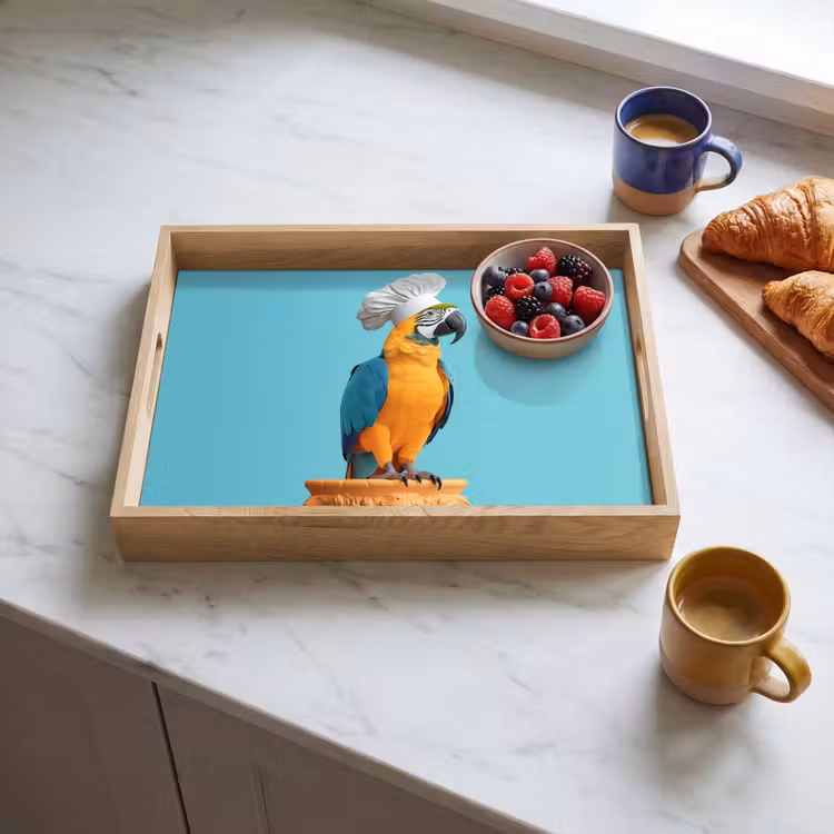 Papegaai - Koksmuts - Grappig - Vogel Dienblad Rechthoek middel -sfeer2