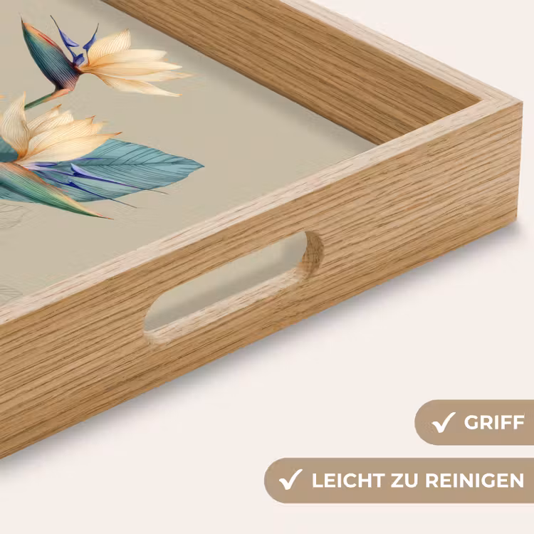 Paradijsvogelbloemen - Blauwgroene bladeren - Beige Dienblad Rechthoek middel -USP_HandgreepDE