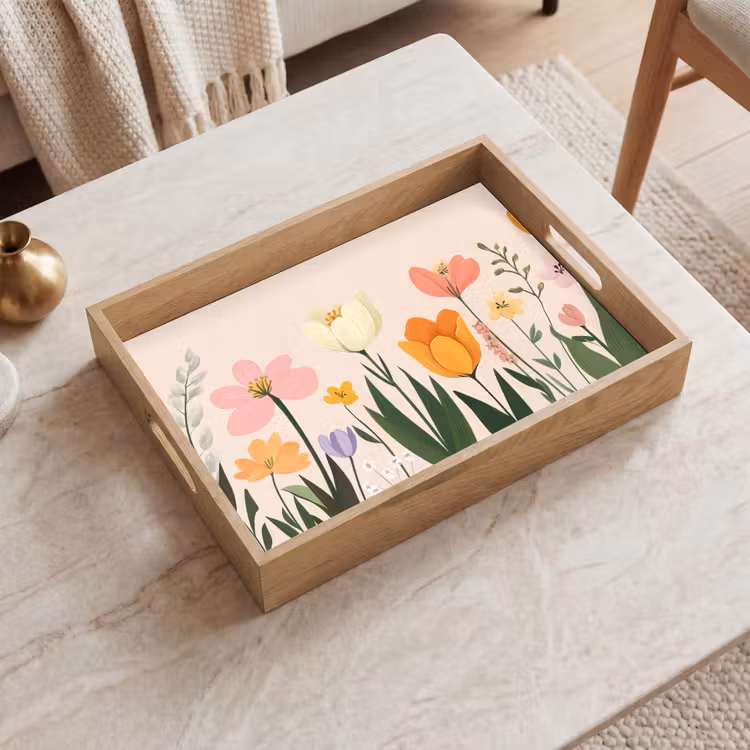 Pasteltinten - Bloemen - Illustratie Dienblad Rechthoek middel -sfeer1