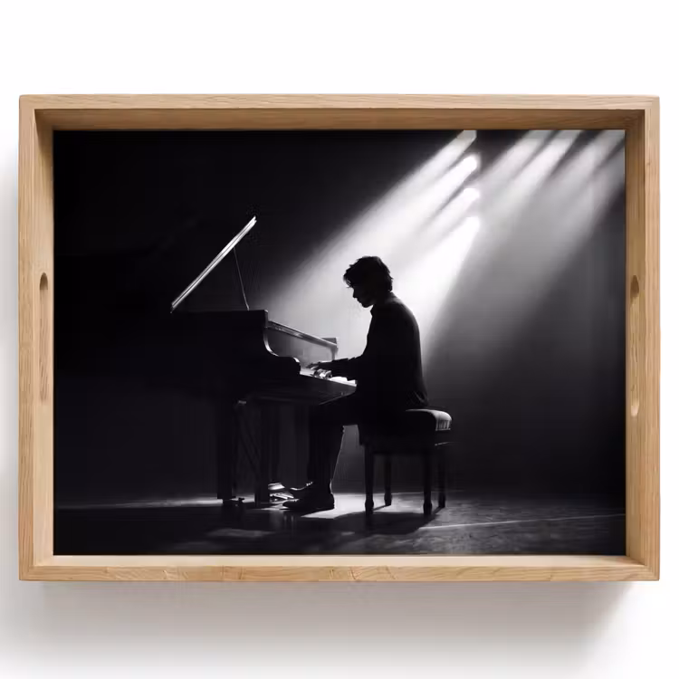 Persoon - Piano - Muziek - Zwart-wit - Podium Dienblad Rechthoek middel -z3d_shopping