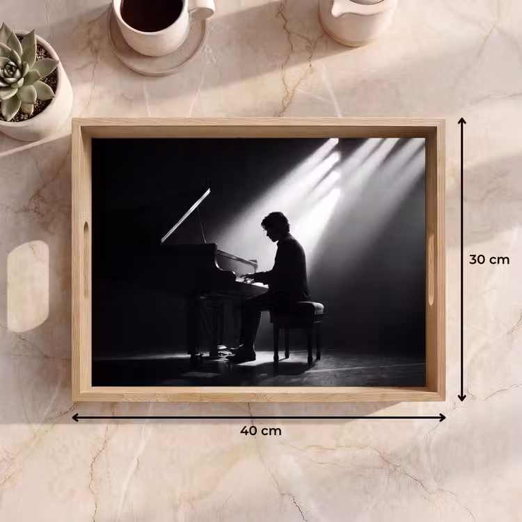 Persoon - Piano - Muziek - Zwart-wit - Podium Dienblad Rechthoek middel -USP_Formaat