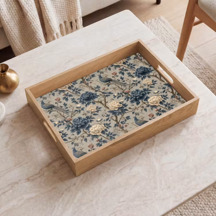 Pauw - Bloemen - Blauw Dienblad Rechthoek middel 911 -sfeer1