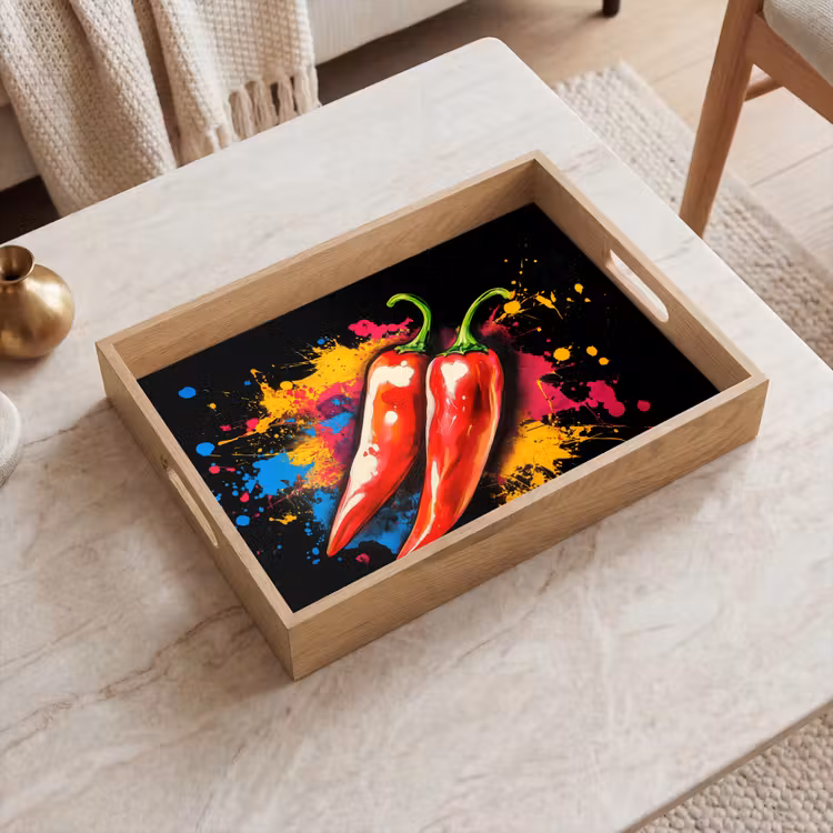 Peper - Graffiti - Verf - Abstract - Modern - Kleurrijk Dienblad Rechthoek middel -sfeer1
