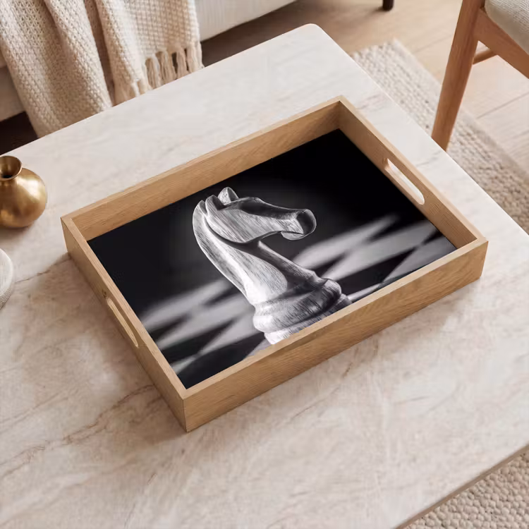 Paard - Hout - Schaalbord - Zwart Dienblad Rechthoek middel -sfeer1