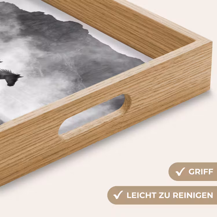 Paard - Ren - Stof - Zwart-wit - Dieren Dienblad Rechthoek middel -USP_HandgreepDE
