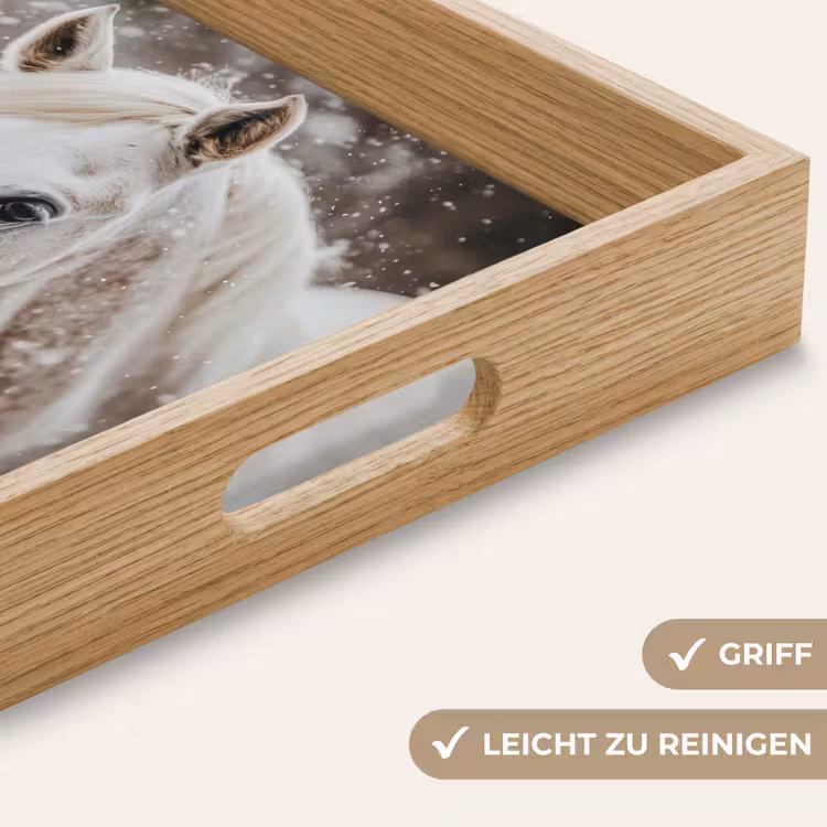 Paard - Wit - Winter - Natuur - Sneeuw - Dieren Dienblad Rechthoek middel -USP_HandgreepDE