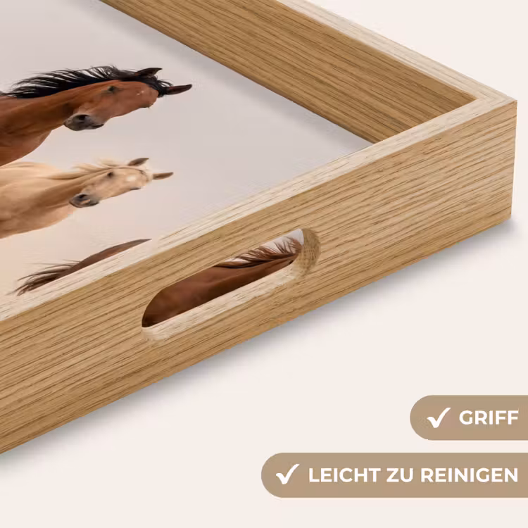 Kudde paarden - Stofwolk - Bruin - Zwart Dienblad Rechthoek middel -USP_HandgreepDE