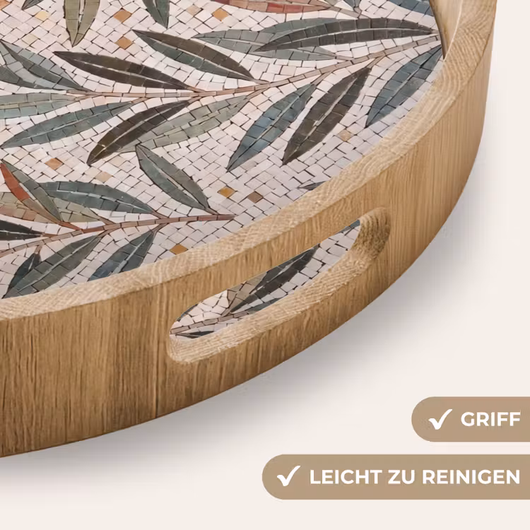 Plant - Blad - Mozaïek - Groen Dienblad Rond middel -USP_HandgreepDE