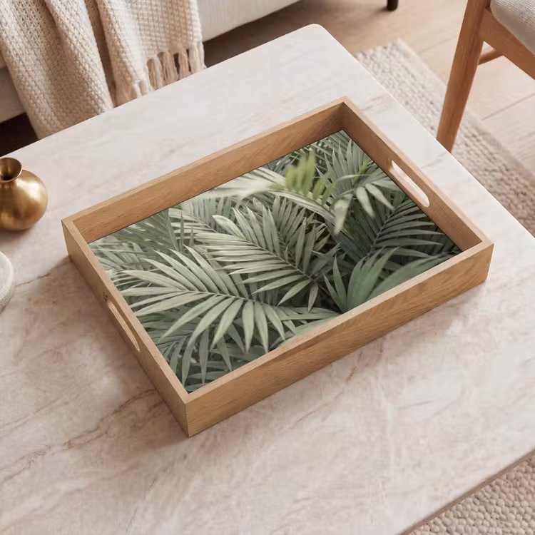 Plant - Palmbladeren - Natuur - Groen Dienblad Rechthoek middel -sfeer1