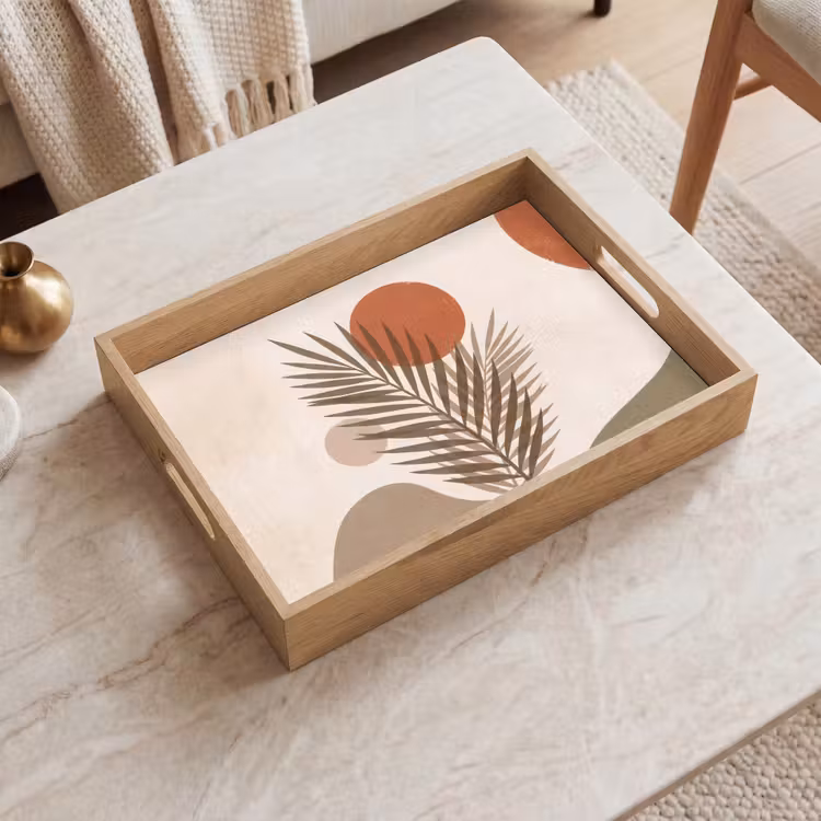 Planten - Bladeren - Abstract - Modern - Beige Dienblad Rechthoek middel -sfeer1