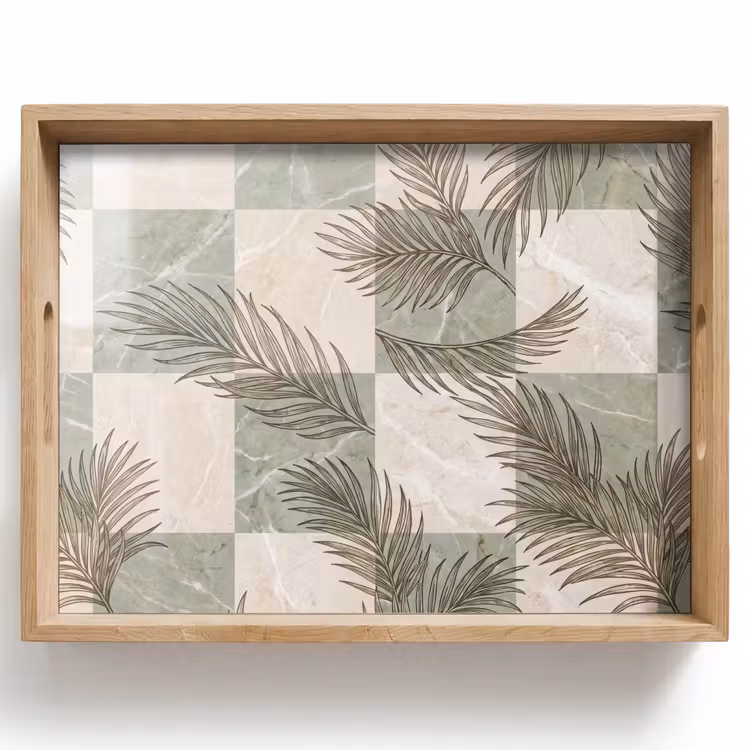 Planten - Bladeren - Marmer - Modern - Groen Dienblad Rechthoek middel -z3d_shopping