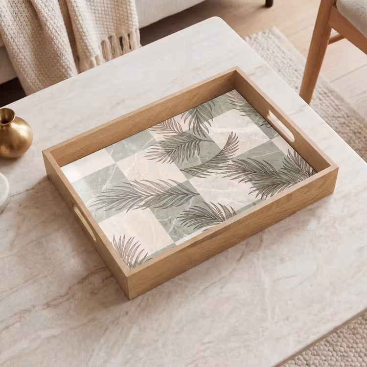 Planten - Bladeren - Marmer - Modern - Groen Dienblad Rechthoek middel -sfeer1