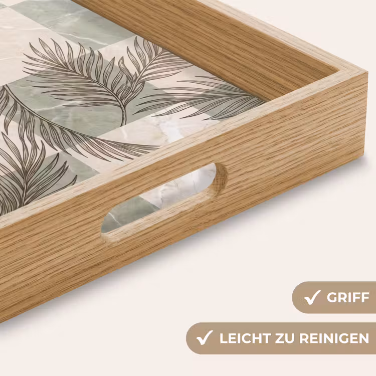 Planten - Bladeren - Marmer - Modern - Groen Dienblad Rechthoek middel -USP_HandgreepDE