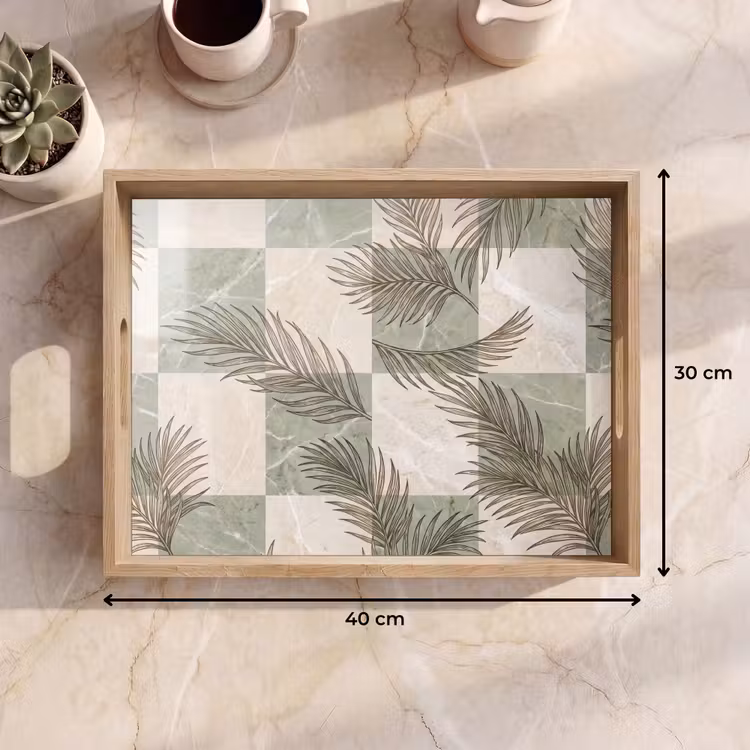 Planten - Bladeren - Marmer - Modern - Groen Dienblad Rechthoek middel -USP_Formaat