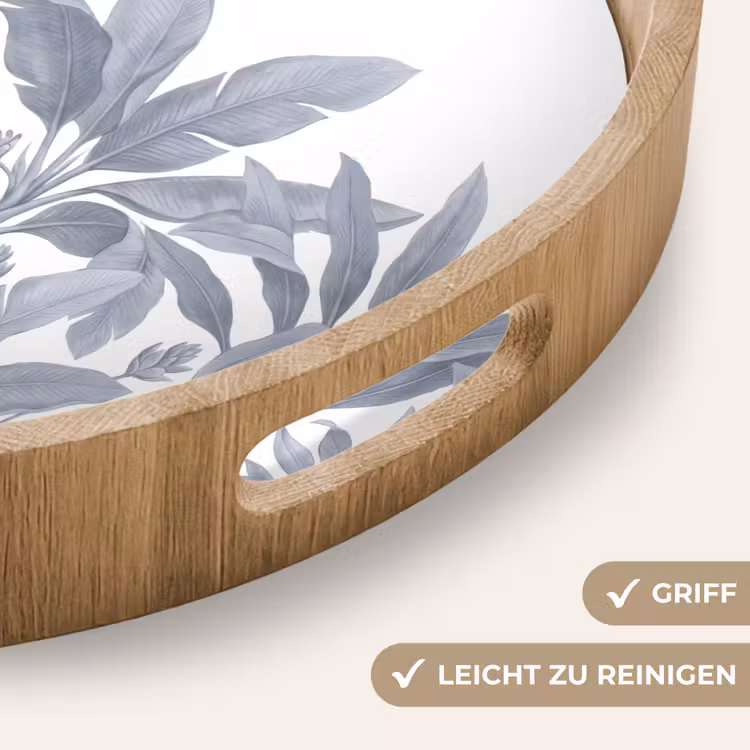 Planten - Bladeren - Natuur - Grijs Dienblad Rond middel -USP_HandgreepDE