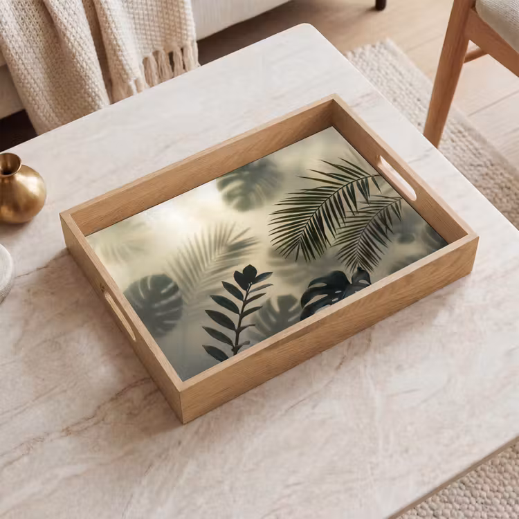 Planten - Bladeren - Schaduwen - Groen - Modern Dienblad Rechthoek middel -sfeer1